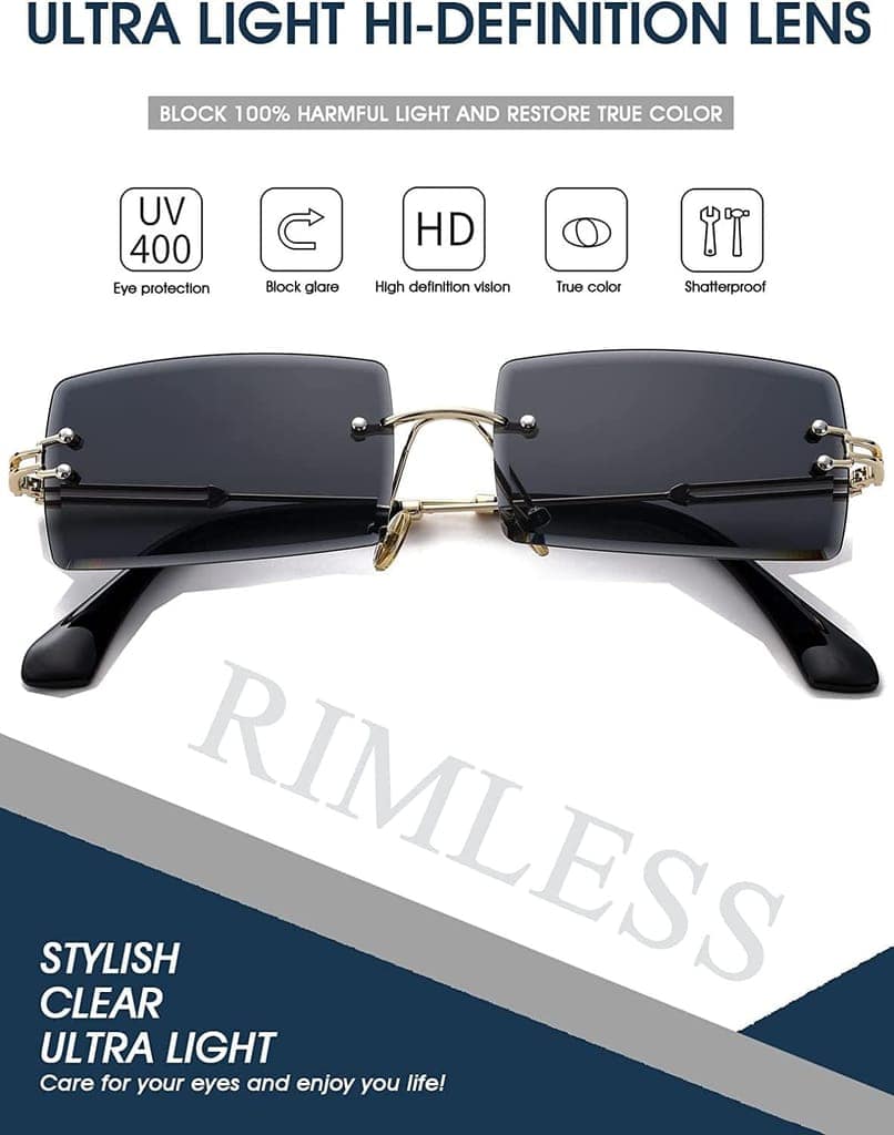 Eyenaks Retro Rimless Unisex Sunglasses (Black Gold) view 6
