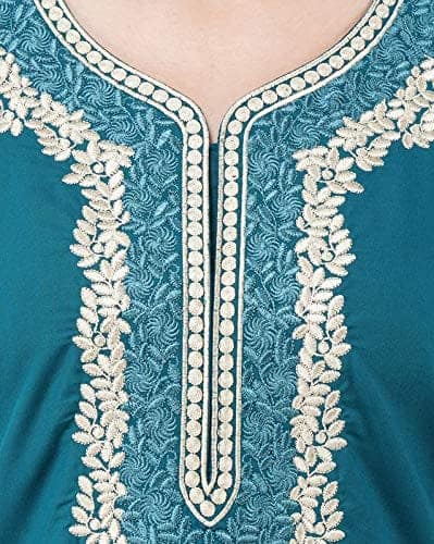 KOI SLEEPWEAR Premium Women White Contrast Embroidery Night Gown Lizzybizzy Cotton Nighty Maxi (Large, Teal Blue)� view 4