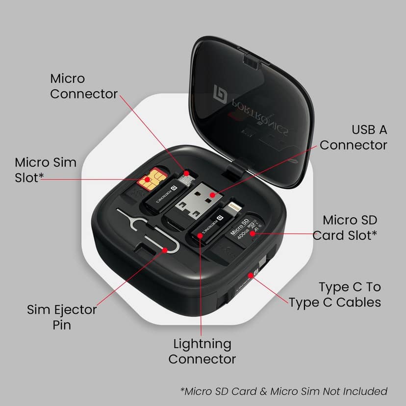 Portronics SnapCase 2 60W Max Output, Type C to Type C Retractable Cable, Micro/8 Pin/USB-A Connector, Mobile Stand view 2