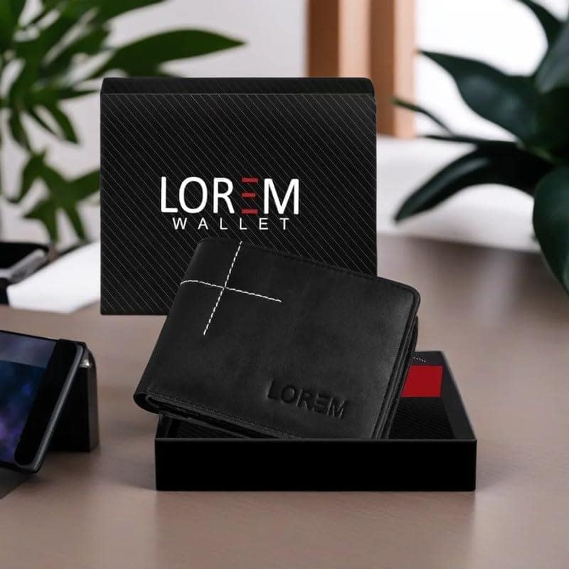 LOREM Edition Bi-Fold Faux Leather 3 ATM Card Slots Wallet for Men-UF view 2