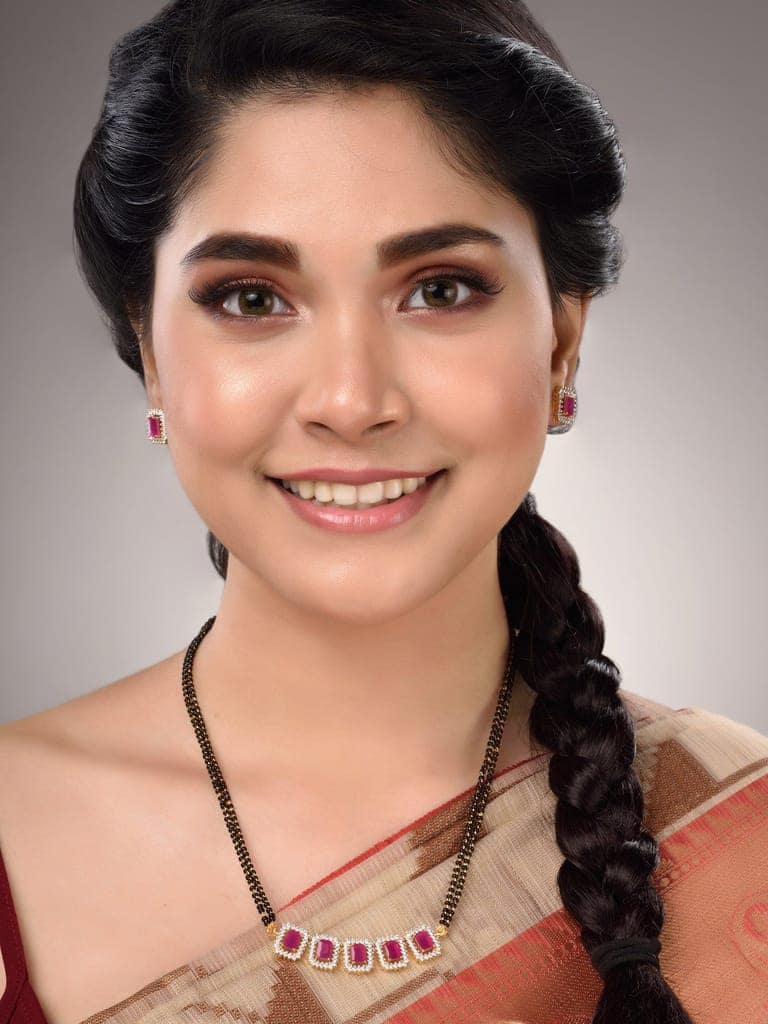 GOLD Plated Red AD Studded Black Beaded Mangalsutra Jewellery Set