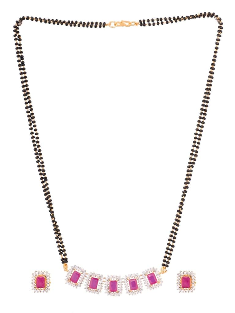 GOLD Plated Red AD Studded Black Beaded Mangalsutra Jewellery Set view 6