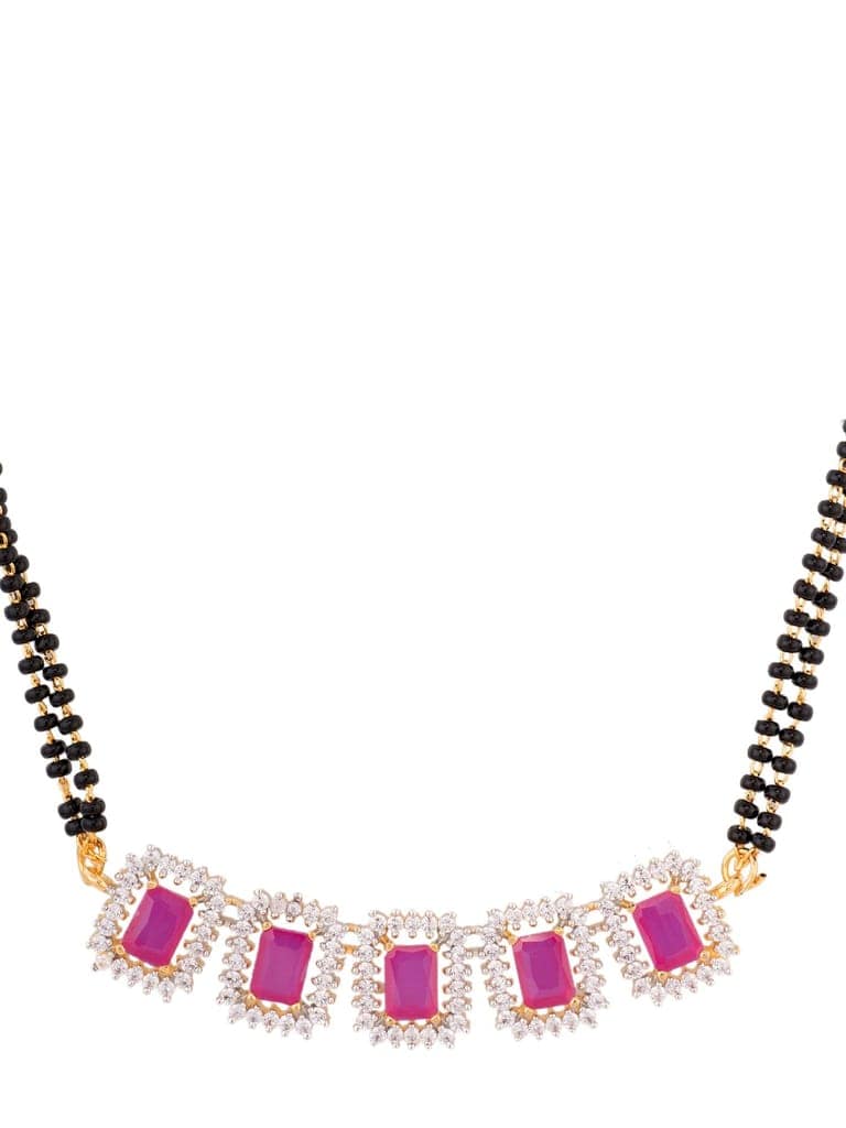 GOLD Plated Red AD Studded Black Beaded Mangalsutra Jewellery Set view 7