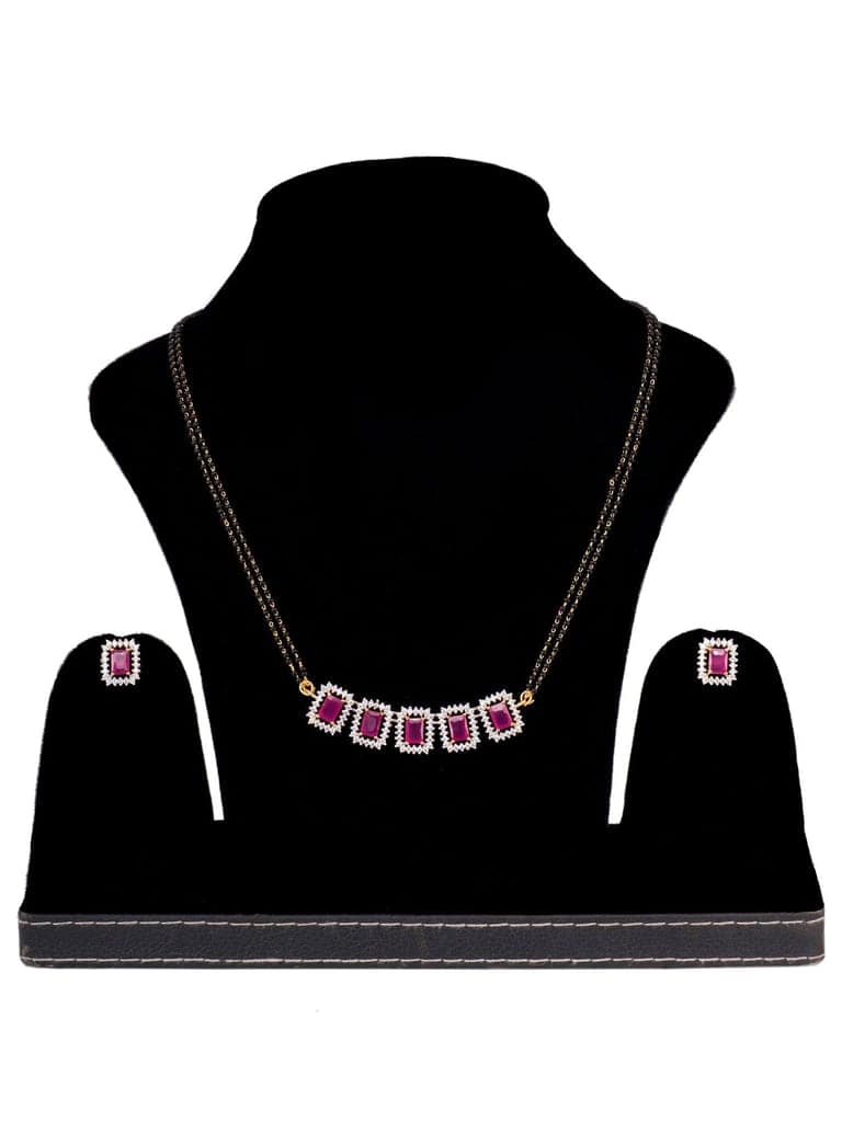 GOLD Plated Red AD Studded Black Beaded Mangalsutra Jewellery Set view 9