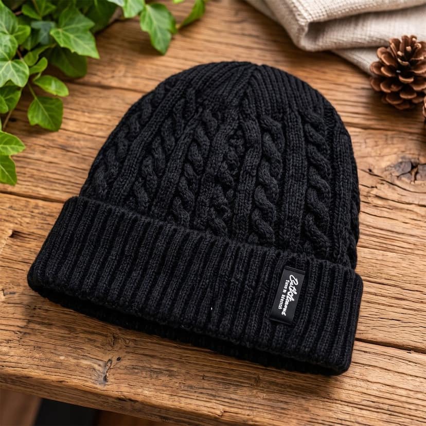 Winter Cable Knit Beanie Cap with Fleece Lining and Folded Ribbed Cuff (1 Pc) view 2
