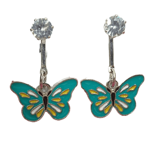 Clip-On Butterfly Earrings in Teal and Yellow