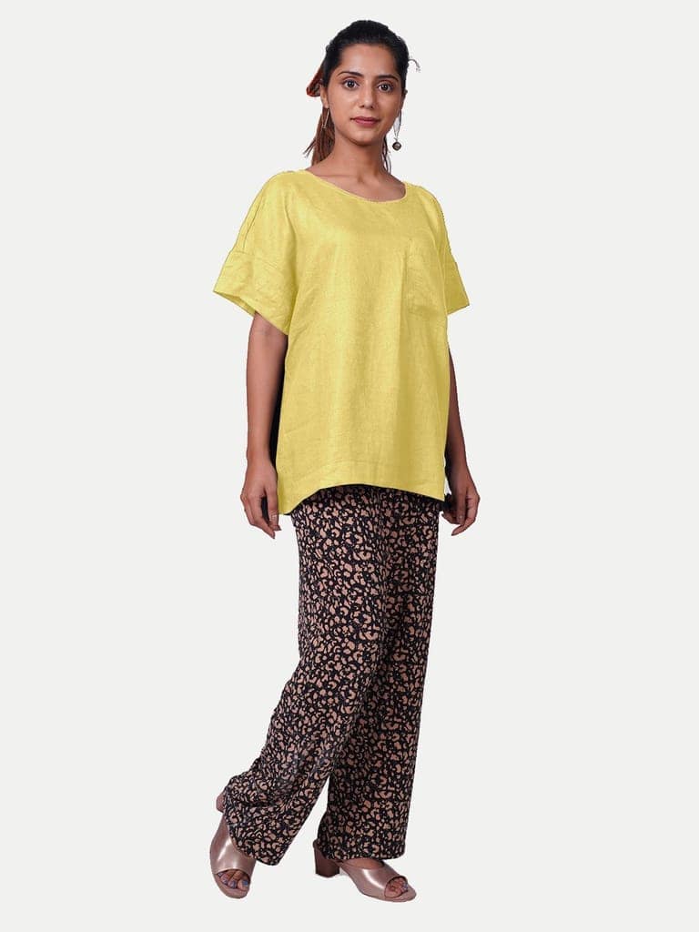 Women solid casual Yellow Linen Tops view 3
