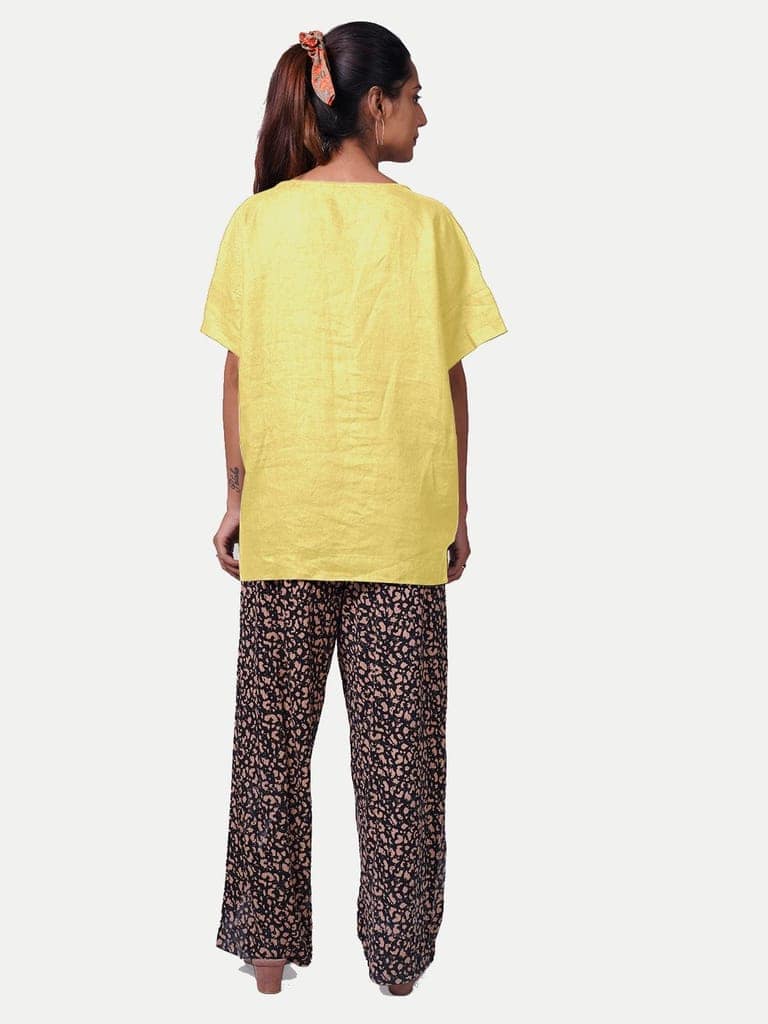 Women solid casual Yellow Linen Tops view 4