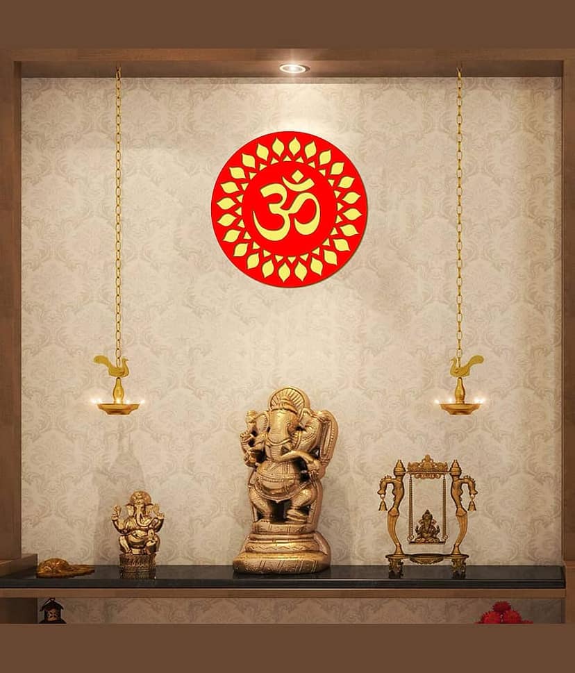 Asmi Collection Red & Gold Acrylic 3D OM Wall Sticker ( 30 x 30 cms ) view 2