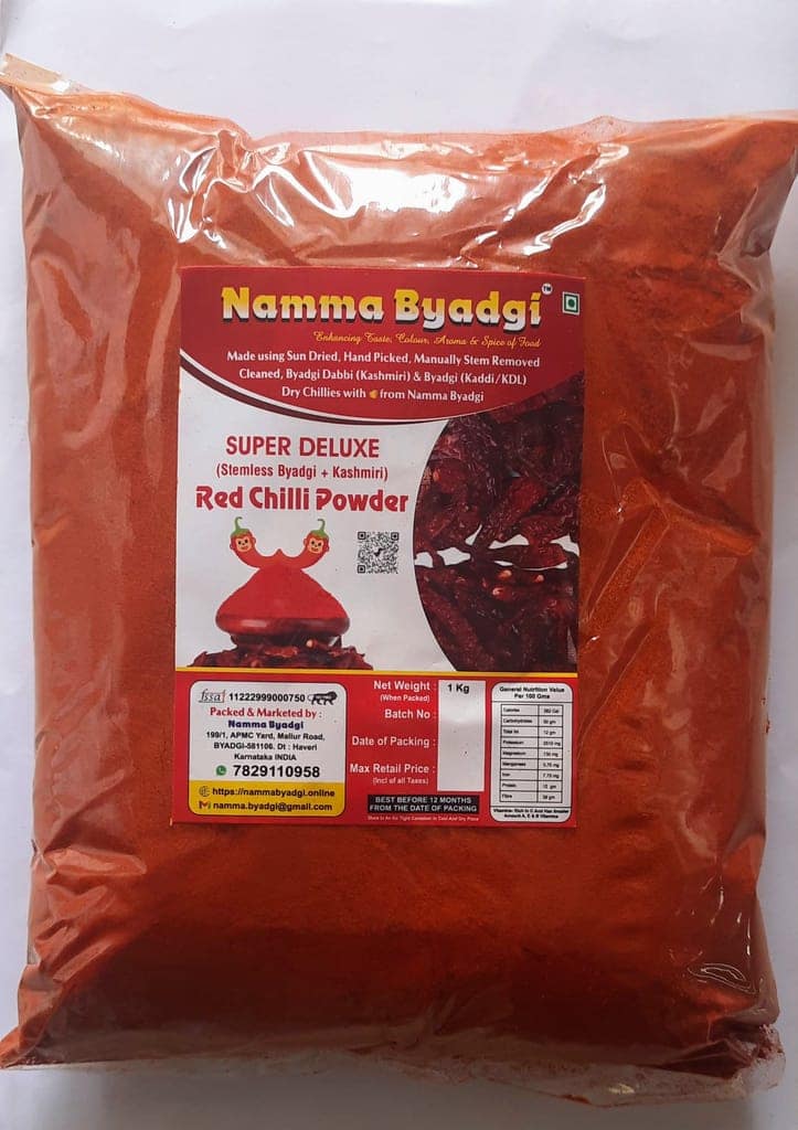 Namma Byadgi's Super Deluxe Red Chilli Powder - 1 KG | Blend of Kashmri and Byadgi Red Chilli | Stemless Red Chilli Powder view 8