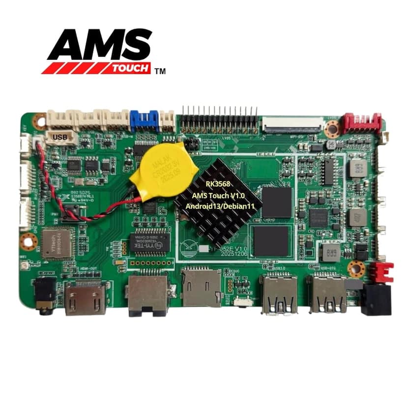 AMS TOUCH ANDROID 13/ DEBIAN 11 WITH Rockchip RK3568 MOTHERBOARD upto 2.0Hz, RAM 4GB, STORAGE 32GB, SUPPORTS RTC, HARDWARE WATCH DOG, TIMING ON/ OFF, BLUETOOTH, WIFI