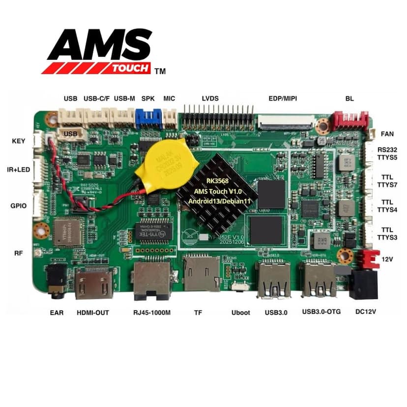AMS TOUCH ANDROID 13/ DEBIAN 11 WITH Rockchip RK3568 MOTHERBOARD upto 2.0Hz, RAM 4GB, STORAGE 32GB, SUPPORTS RTC, HARDWARE WATCH DOG, TIMING ON/ OFF, BLUETOOTH, WIFI view 2