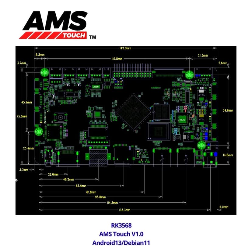 AMS TOUCH ANDROID 13/ DEBIAN 11 WITH Rockchip RK3568 MOTHERBOARD upto 2.0Hz, RAM 4GB, STORAGE 32GB, SUPPORTS RTC, HARDWARE WATCH DOG, TIMING ON/ OFF, BLUETOOTH, WIFI view 3