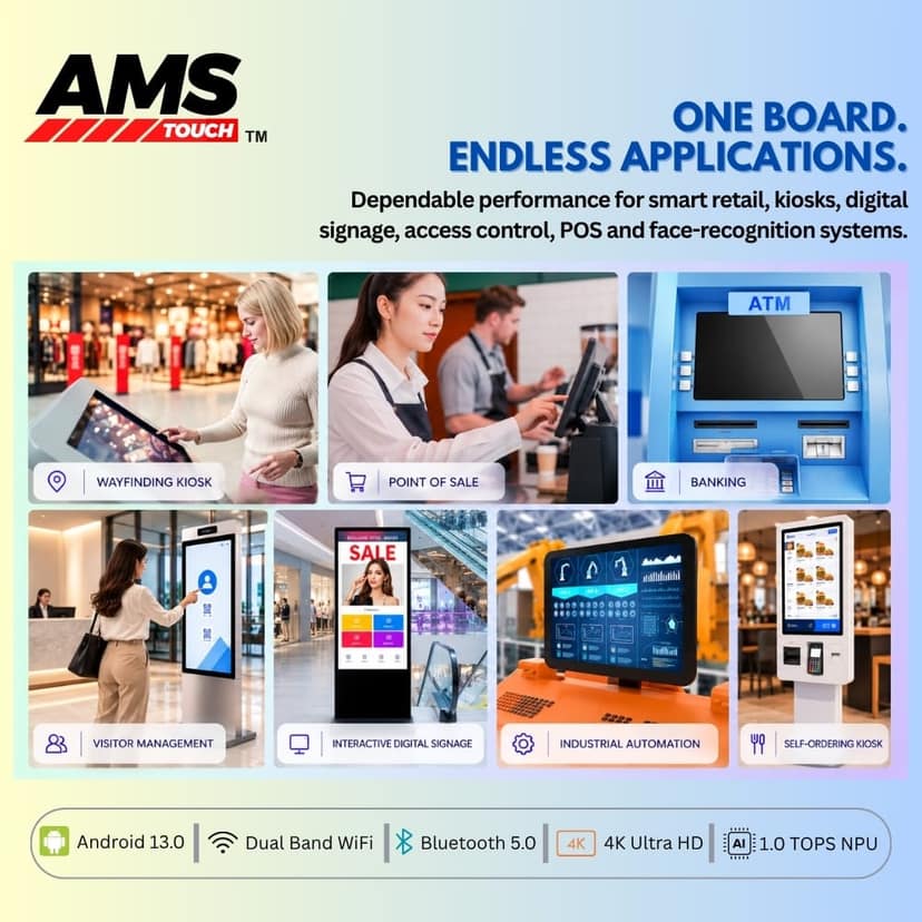 AMS TOUCH ANDROID 13/ DEBIAN 11 WITH Rockchip RK3568 MOTHERBOARD upto 2.0Hz, RAM 4GB, STORAGE 32GB, SUPPORTS RTC, HARDWARE WATCH DOG, TIMING ON/ OFF, BLUETOOTH, WIFI view 4