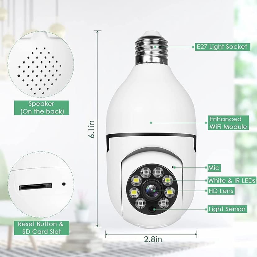 Latest 3MP Full HD Smart Wi-Fi CCTV Home Security Camera 360° with Pan Tilt Bulb Camera View & Talk 128GB SD Card Support (Not Included) Perfect for Home Office Monitoring (K-802) view 6