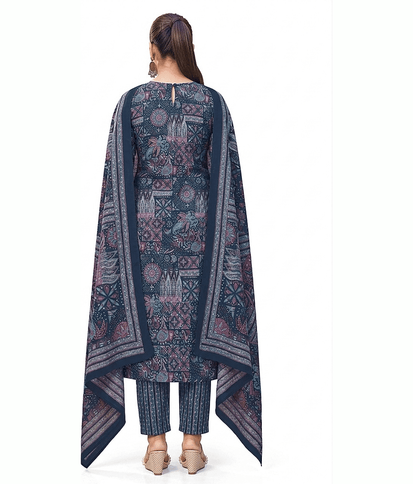 shree jeenmata collection Women Cotton Printed Straight Kurti With Pants ( Blue ) view 2