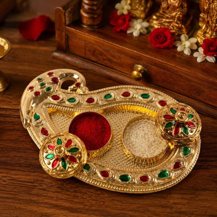 Golden Kumkum Kankavati Holder – Elegant Pooja Organiser view 2