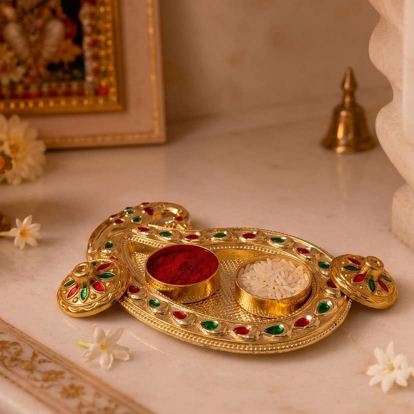 Golden Kumkum Kankavati Holder – Elegant Pooja Organiser view 3