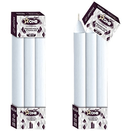 Star One Household Candle 40 D - Sturdy, White Colour, 3 pcs