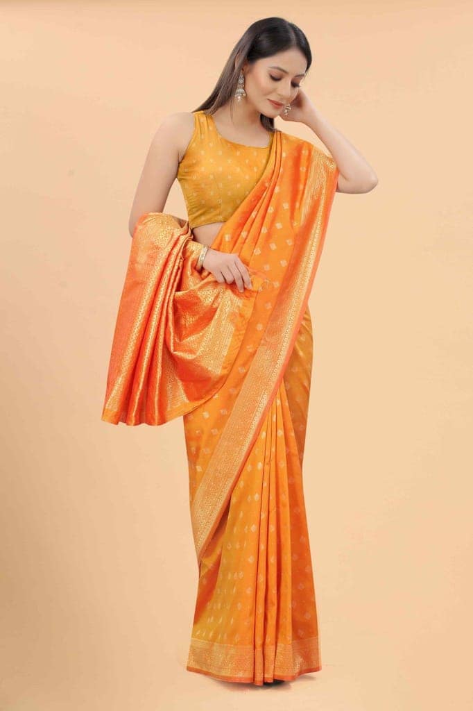 Women's Art Silk Zari Woven Saree With Unstiched Blouse Piece view 4