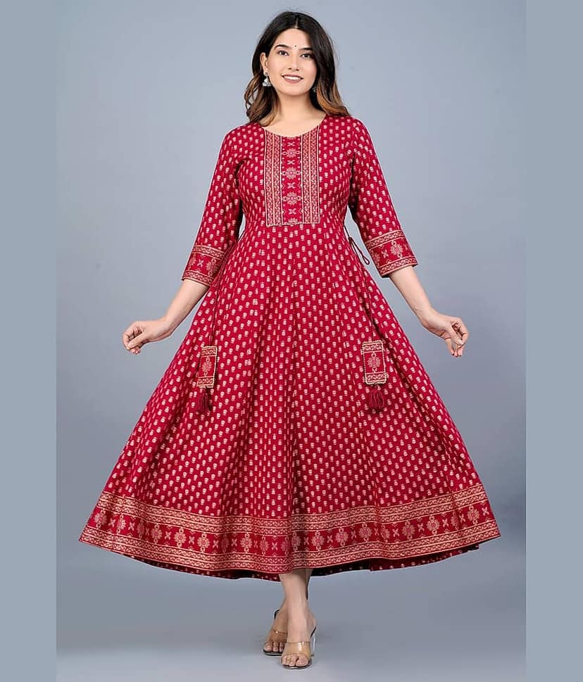 Mishree Collection - Maroon Rayon Women's Anarkali Kurti ( Pack of 1 )