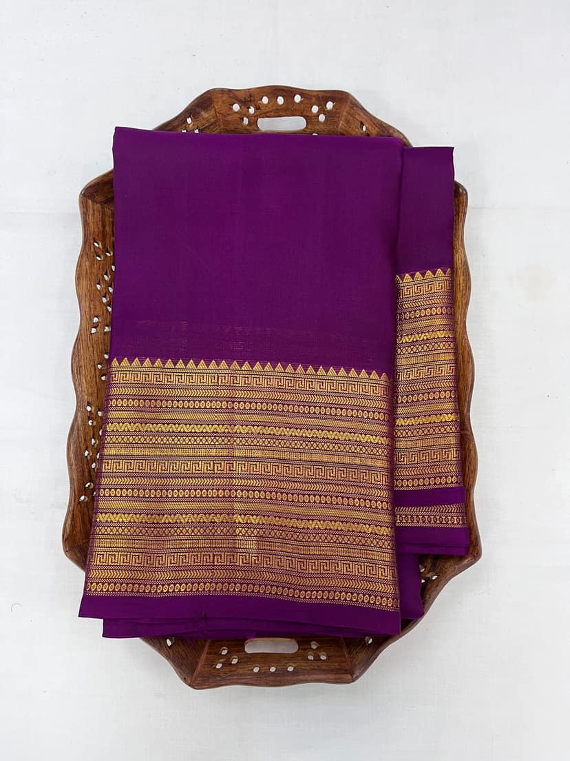 Purple Color Zari Border Plain Kanjivaram Pure Silk Saree view 2