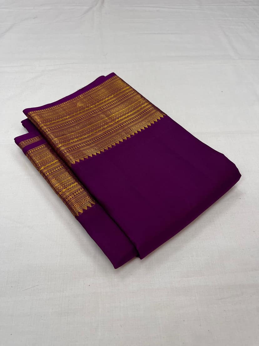 Purple Color Zari Border Plain Kanjivaram Pure Silk Saree view 3