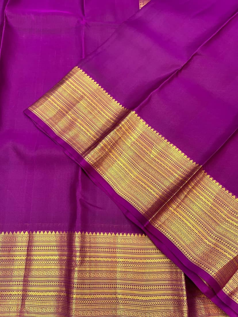 Purple Color Zari Border Plain Kanjivaram Pure Silk Saree view 4