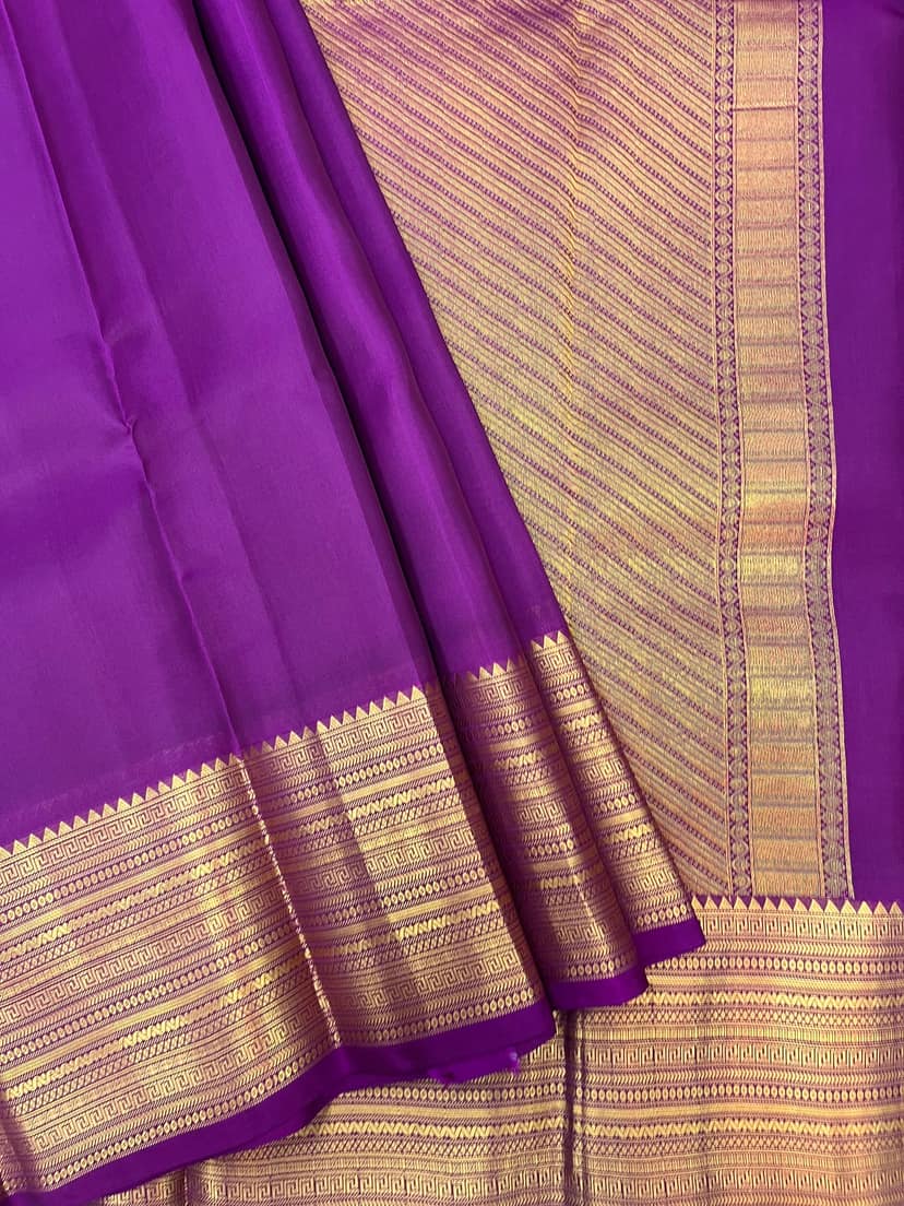 Purple Color Zari Border Plain Kanjivaram Pure Silk Saree view 5