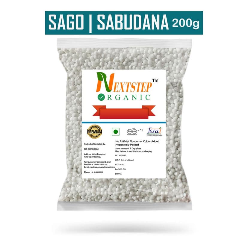 NEXTSTEP ORGANIC Premium Quality Sabudana 200g | Saksak | Rabia | Sagu Sago