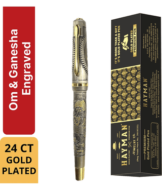 Hayman 24 CT Gold Plated Ganesha & Om Engraved Roller Ball Pen with Gift Box (Pen-189)