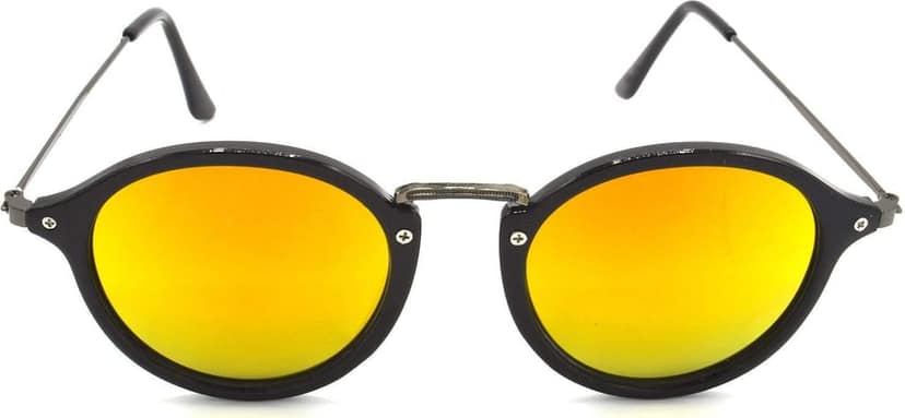Hrinkar Unisex Round Sunglasses Silver & Grey Frame, Grey & Golden Lens (Medium) - Pack of 2 view 3