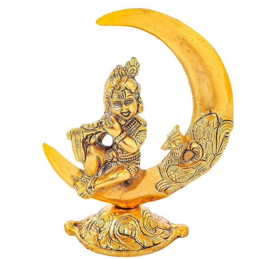 Craftlayout Krishna Handicraft Sitting On Moon Playing Basuri 6 Inch view 2