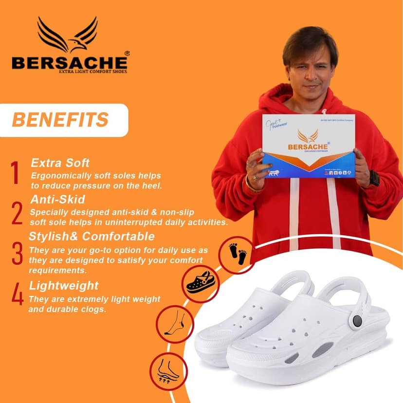 Bersache Extra Soft Classic Casual with Back Strap Regular wear with Ultra Soft & Flexibility Technology Clog for Men's view 2