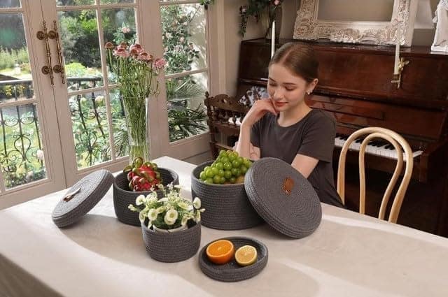 Generic Cotton 3 Pcs Set Roti Box Storage Basket With Lid (Gray)-PID66360 view 2