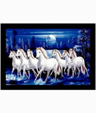 SNDArt - Vastu 7 Ruuning Horses Painting With Frame For Home Decor Gift Items 11 x 14 inch