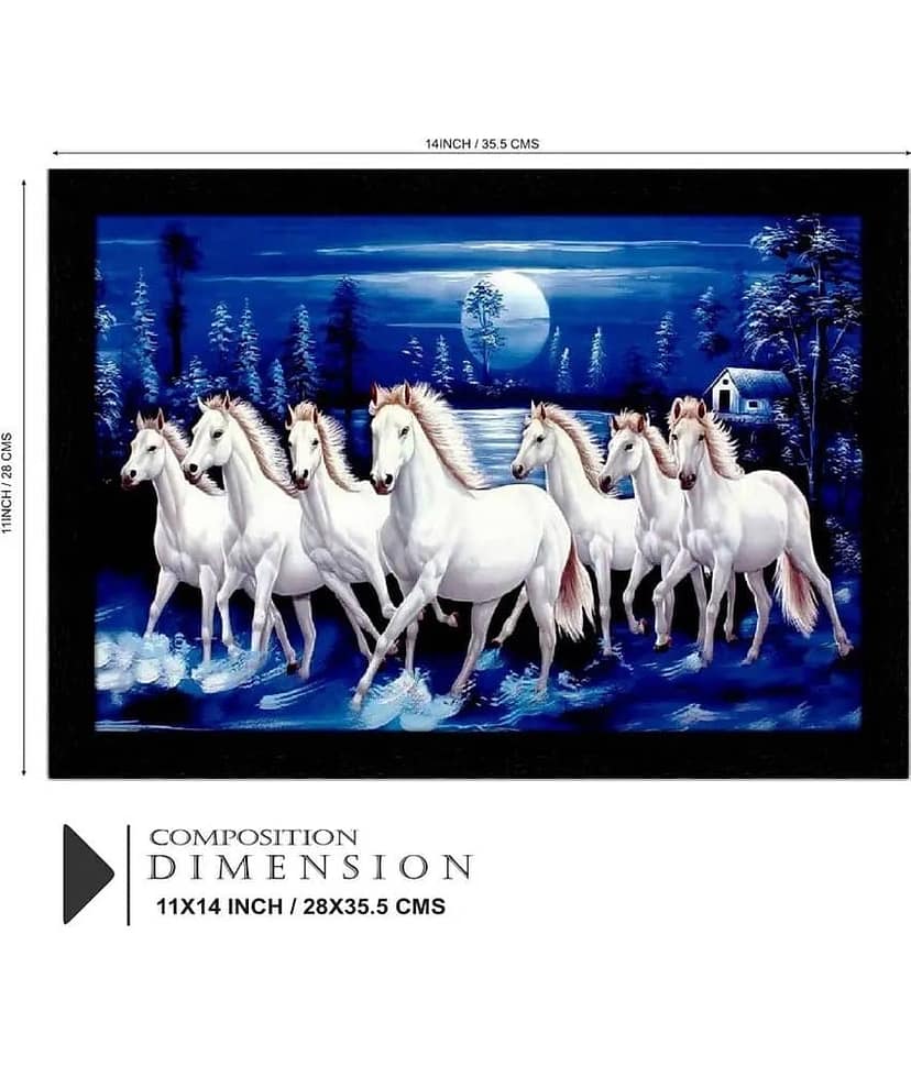 SNDArt - Vastu 7 Ruuning Horses Painting With Frame For Home Decor Gift Items 11 x 14 inch view 2