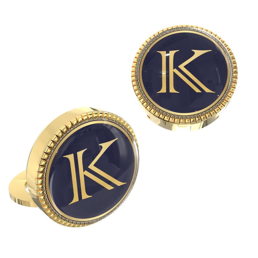 The Smart Buttons - Gold Colour Plated Shirt Button Cover Cufflinks for Men - Personalized Initials - K view 2