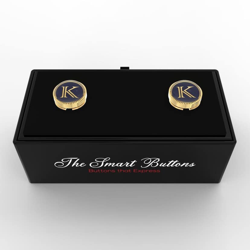 The Smart Buttons - Gold Colour Plated Shirt Button Cover Cufflinks for Men - Personalized Initials - K view 3