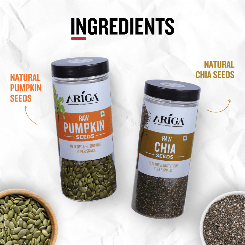 Ariga Foods Raw Pumpkin Seeds & Raw Chia Seeds | Premium Quality Mixed Seeds (2 x 500gm) view 5