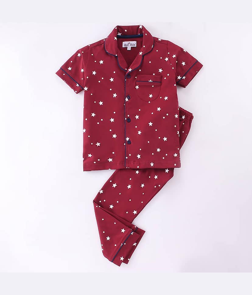 Nite Flite Pack of 1 Boys 100% Cotton Nightsuit Set ( Red )