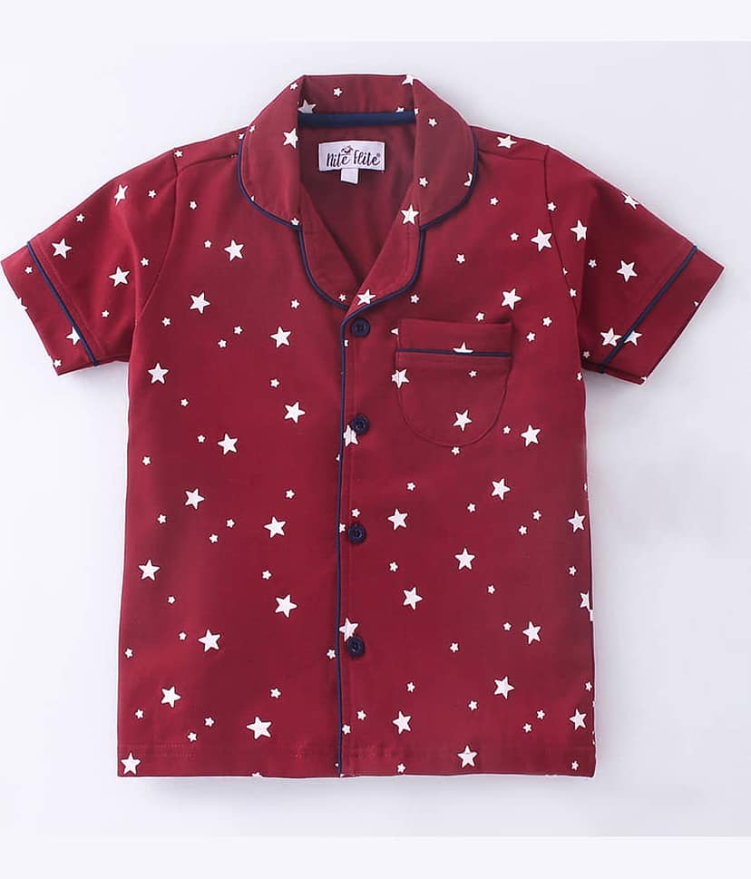 Nite Flite Pack of 1 Boys 100% Cotton Nightsuit Set ( Red ) view 2
