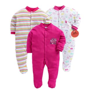 EIO 100% Cotton Rompers Sleepsuits Jumpsuit Night Suits for Infants Newborn Baby Boys & Girls EIO 100% Cotton Rompers Sleepsuits Jumpsuit Night Suits for Infants Newborn Baby Boys & Girls - Pink::Grey / 0-3 M