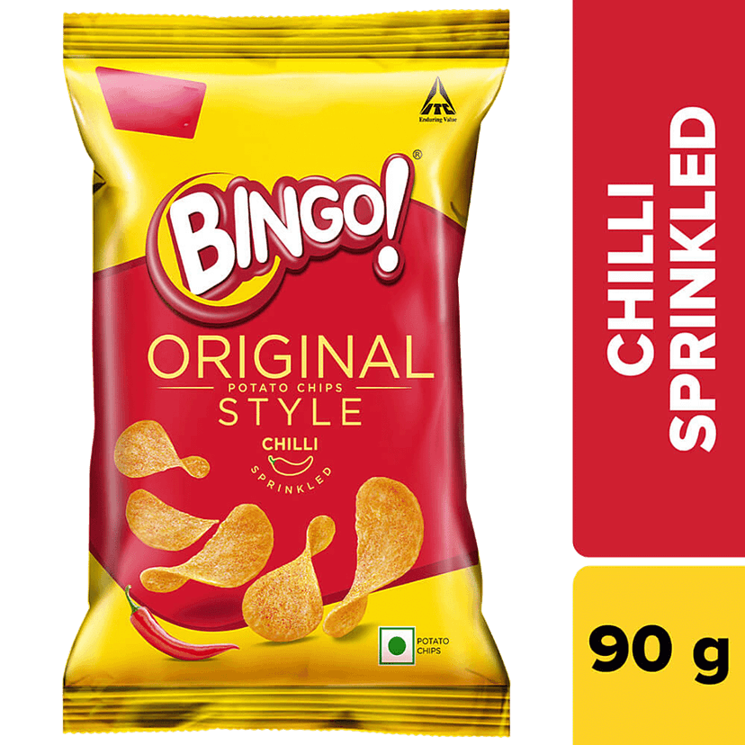 Bingo Flat Cut Spicy Potato Chips - Original Style, Chilli Sprinkled, 90 G