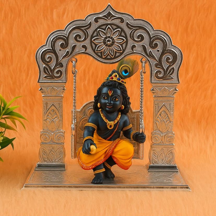 Bal Gopal Jhula – Silver-Coated Decorative Swing for Krishna Idol view 3