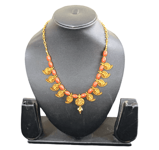 Traditional South Indian Coral & Gold Plated Mango Motif Necklace