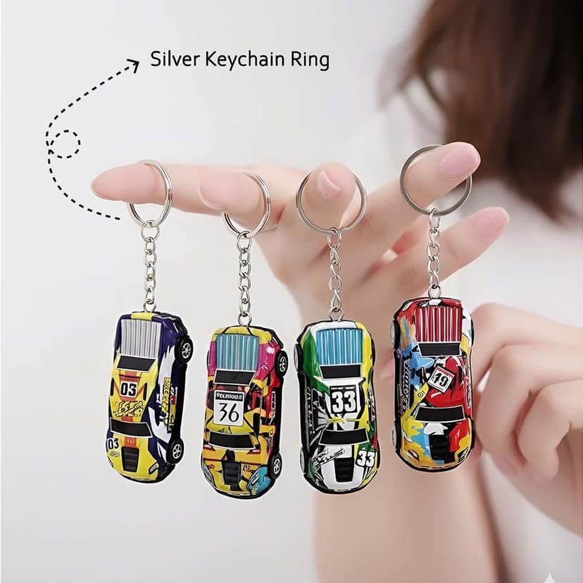 Car Keychain 4 Set | Pullback Car Keychain | Interactive Pullback Toy Car Keychains | Fancy Bar Design with Functional Mini Pullback Toy Cars | Ideal Car Lover Gifts & Accessories view 2