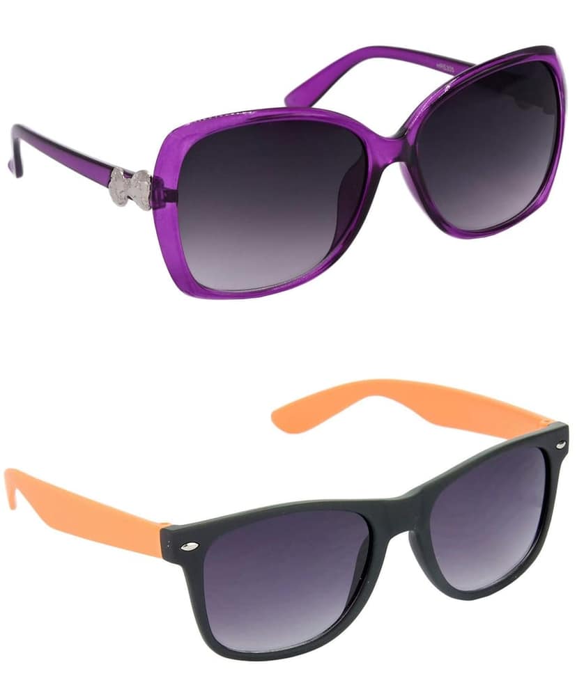 HRINKAR Unisex Over-sized Sunglasses Grey & Brown Frame, Grey & Brown Lens (Large) - Pack of 2