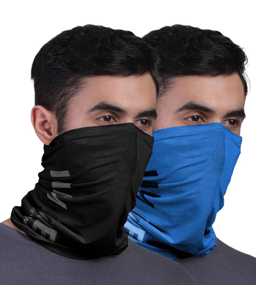 FREECULTR Unisex Bamboo Bandana, Anti Microbial Super Soft & Comfort Fit, Breathable Multipurpose Headband, Face Mask for Dust Protection and Sun - Printed Pack of 2-Black,Pilot Blue