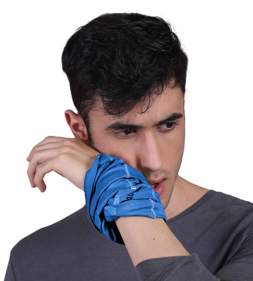 FREECULTR Unisex Bamboo Bandana, Anti Microbial Super Soft & Comfort Fit, Breathable Multipurpose Headband, Face Mask for Dust Protection and Sun - Printed Pack of 2-Black,Pilot Blue view 5